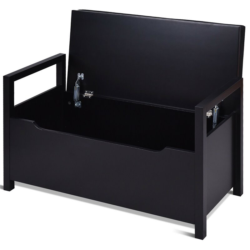 Pemberly Row Contemporary Wood Storage Bench with Removable Cushion in Black