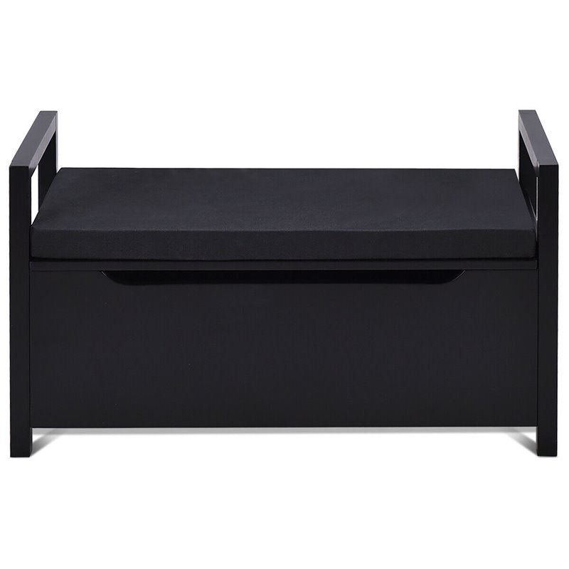 Pemberly Row Contemporary Wood Storage Bench with Removable Cushion in Black