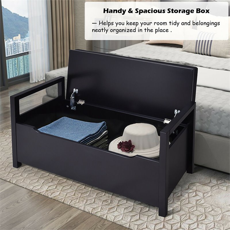 Pemberly Row Contemporary Wood Storage Bench with Removable Cushion in Black