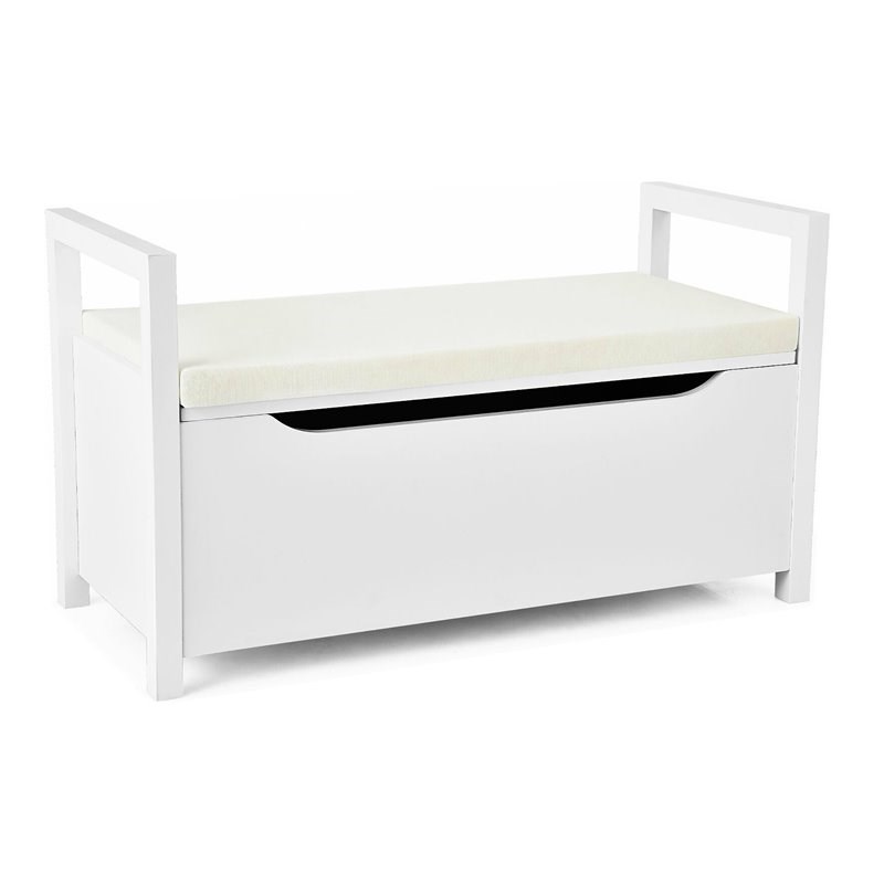 Pemberly Row Contemporary Wood Storage Bench with Removable Cushion in White