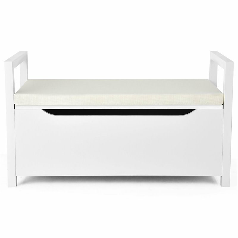 Pemberly Row Contemporary Wood Storage Bench with Removable Cushion in White