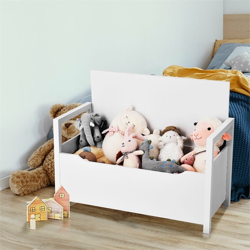 Pemberly Row Contemporary Wood Storage Bench with Removable Cushion in White