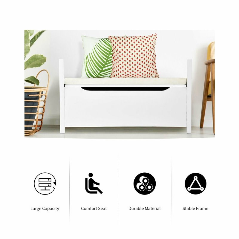 Pemberly Row Contemporary Wood Storage Bench with Removable Cushion in White
