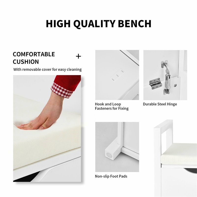 Pemberly Row Contemporary Wood Storage Bench with Removable Cushion in White