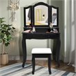 Pemberly Row MDF Makeup Desk Vanity Set with 4 Drawers & Mirror in Black