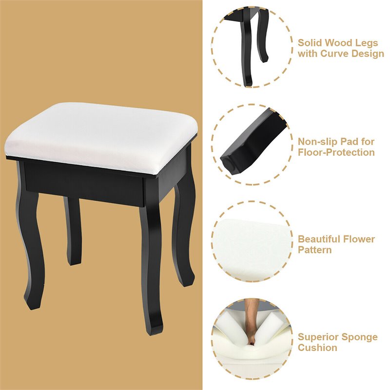 Pemberly Row MDF Makeup Desk Vanity Set with 4 Drawers & Mirror in Black