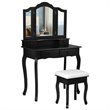 Pemberly Row MDF Makeup Desk Vanity Set with 4 Drawers & Mirror in Black