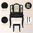 Pemberly Row MDF Makeup Desk Vanity Set with 4 Drawers & Mirror in Black