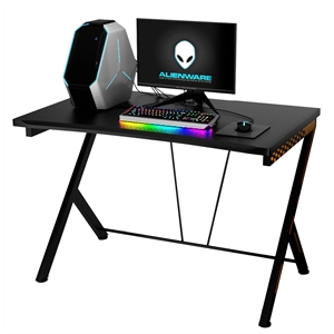 Pemberly Row Contemporary Metal and MDF Board Computer Desk in Black