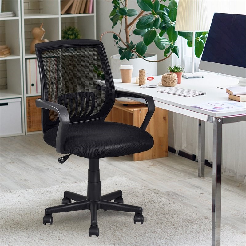 Pemberly Row Polyurethane Ergonomic Mid-back Mesh Computer Office Chair in Black