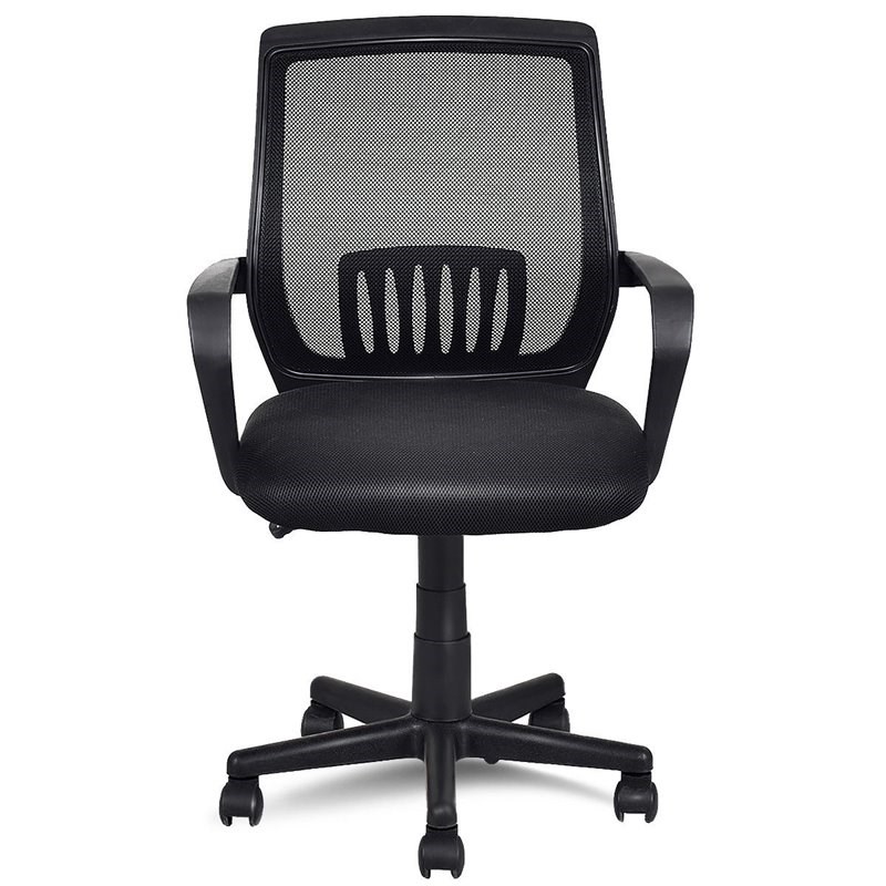 Pemberly Row Polyurethane Ergonomic Mid-back Mesh Computer Office Chair in Black