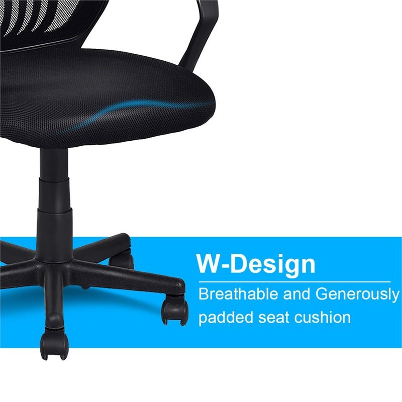 Pemberly Row Polyurethane Ergonomic Mid-back Mesh Computer Office Chair in Black