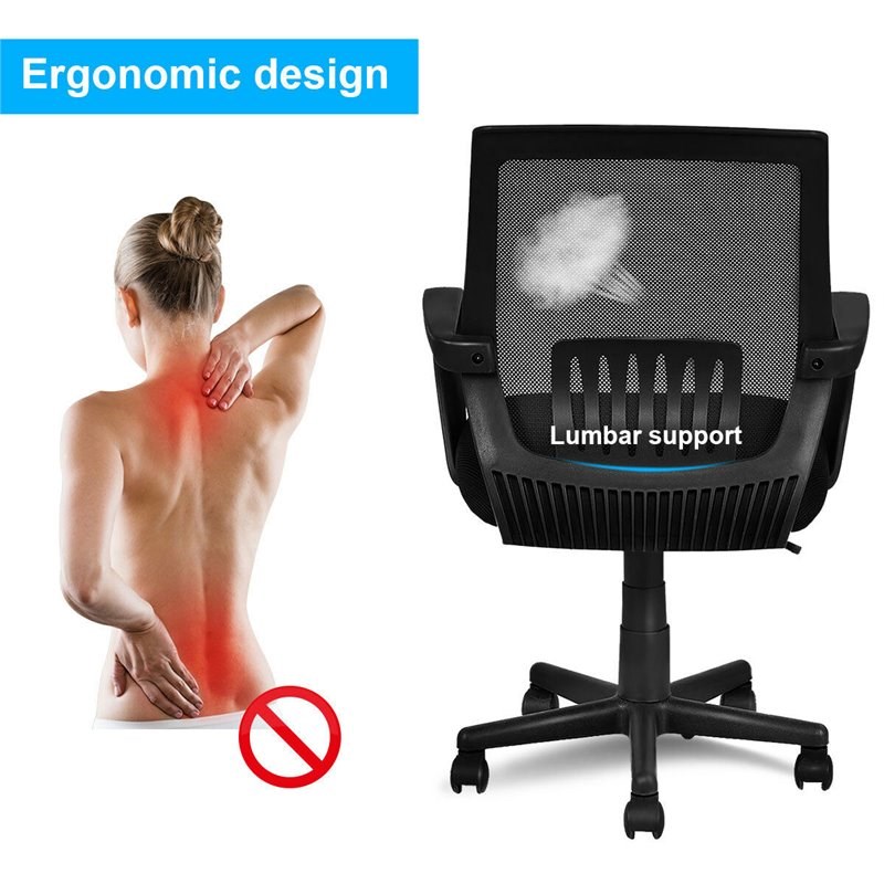 Pemberly Row Polyurethane Ergonomic Mid-back Mesh Computer Office Chair in Black