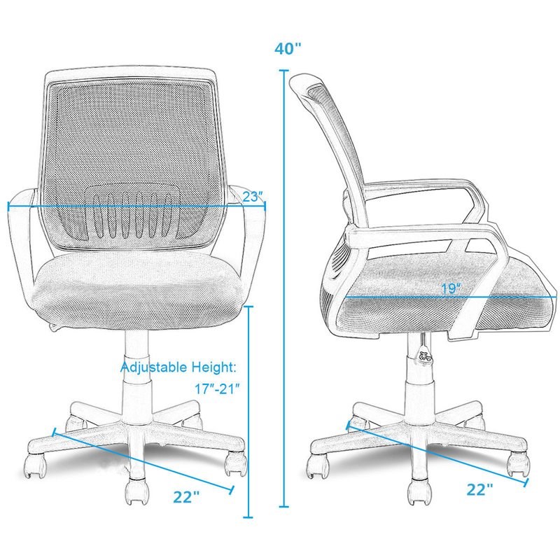 Pemberly Row Polyurethane Ergonomic Mid-back Mesh Computer Office Chair in Black