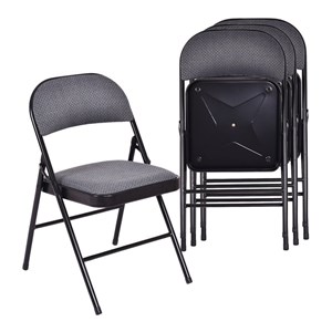 Pemberly Row Upholstered Padded Fabric Folding Chairs in Black (Set of 4)