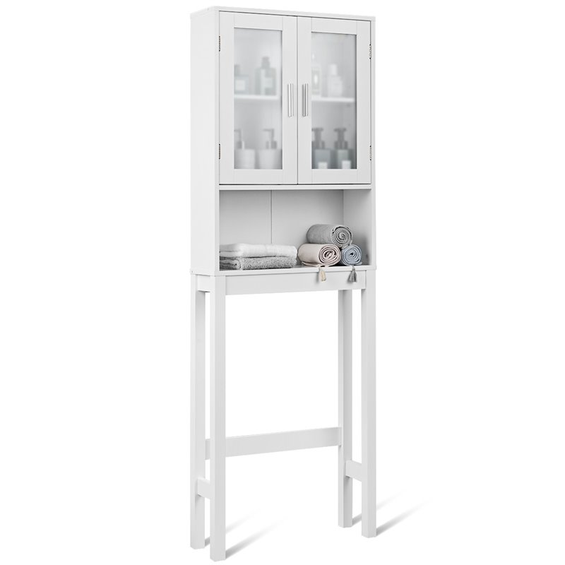 Pemberly Row Contemporary MDF and Glass Bathroom Spacesaver in White