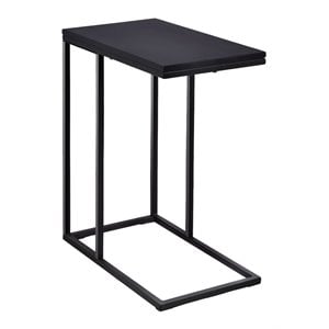 Pemberly Row C-shaped Coffee Tray Side Sofa End Table w/ Glass Top in Black
