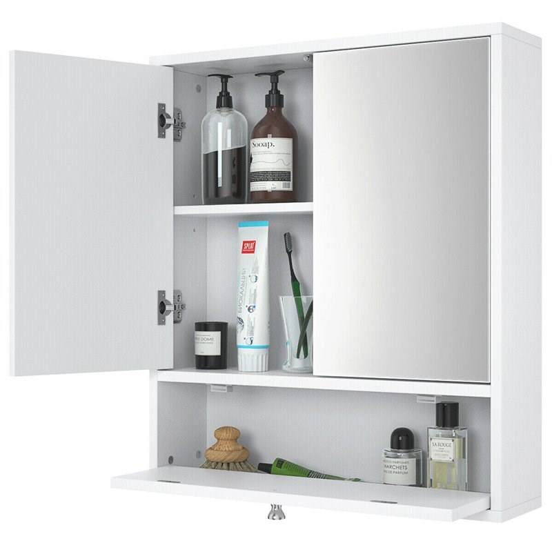 Pemberly Row Wood Wall Mount Bathroom Cabinet with 2 Mirrors in White