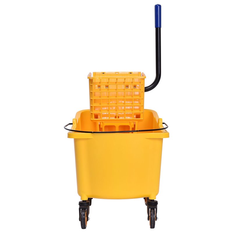 Pemberly Row 35-quart Plastic Side Press Wringer Mop Bucket in Yellow