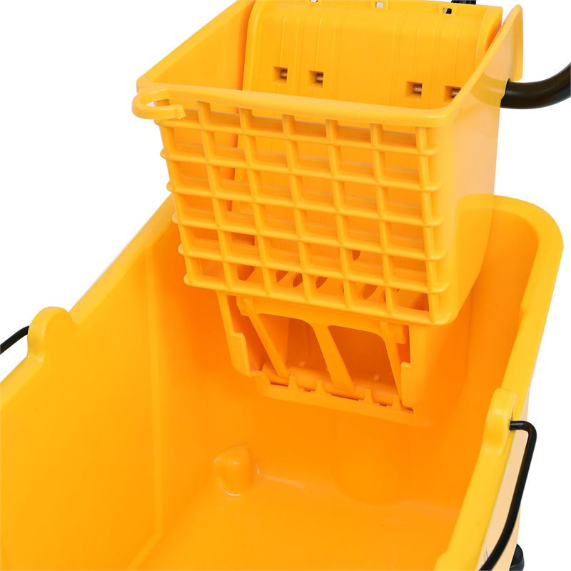 Pemberly Row 35-quart Plastic Side Press Wringer Mop Bucket in Yellow