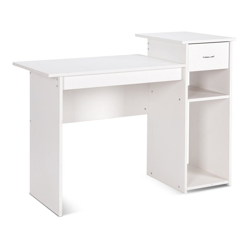 Pemberly Row Particle Board Computer Desk w/ 2 Open Shelves in White
