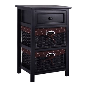 Pemberly Row 3-tier Wood Nightstand with 2 Baskets and 1 Drawer in Black
