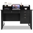 Pemberly Row Contemporary MDF Computer Desk with 3 Side Drawers in Black Finish