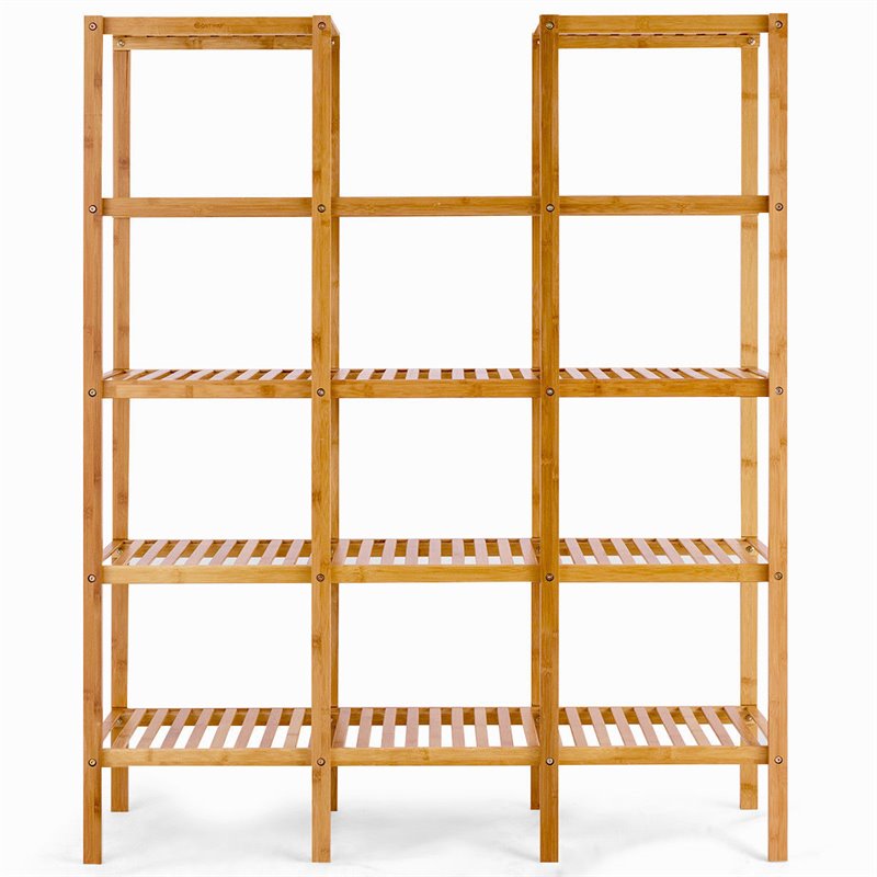 Pemberly Row Contemporary Bamboo Multifunctional Shelf w/ 11 Lattices in Natural