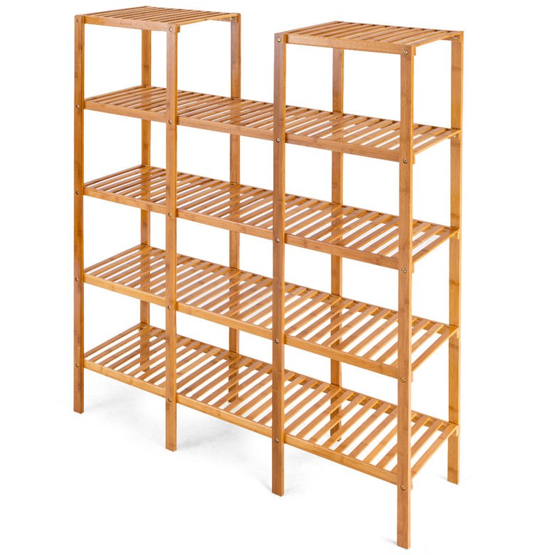 Pemberly Row Contemporary Bamboo Multifunctional Shelf w/ 11 Lattices in Natural