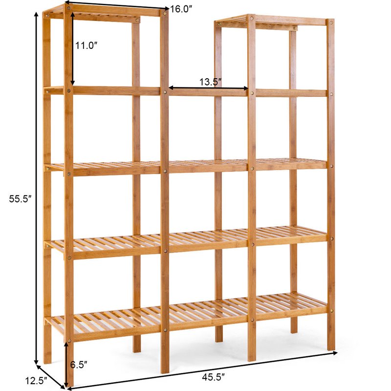 Pemberly Row Contemporary Bamboo Multifunctional Shelf w/ 11 Lattices in Natural