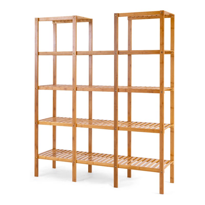 Pemberly Row Contemporary Bamboo Multifunctional Shelf w/ 11 Lattices in Natural