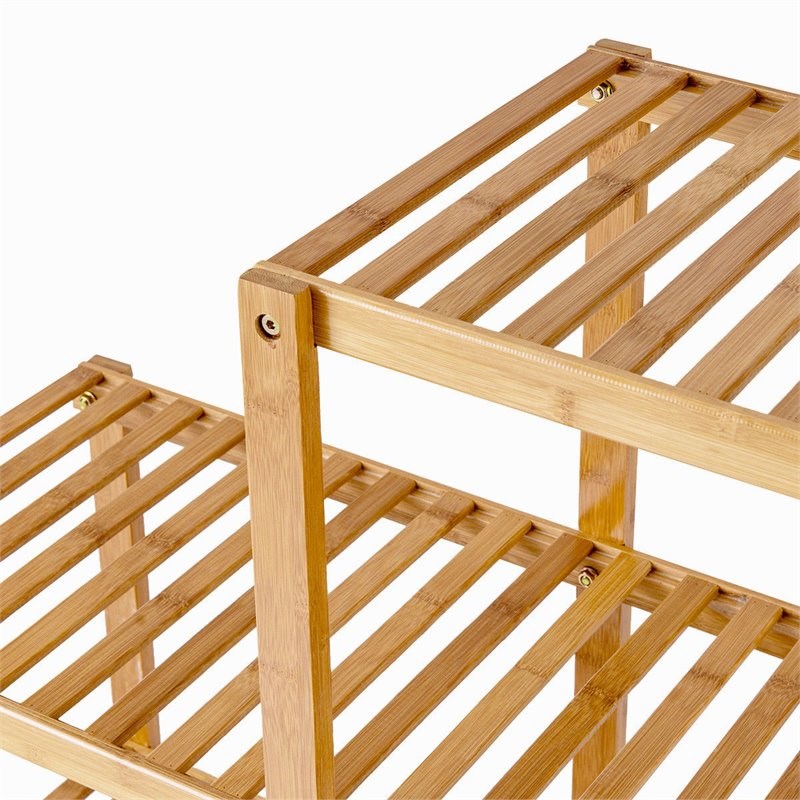 Pemberly Row Contemporary Bamboo Multifunctional Shelf with 12 Pots in Natural