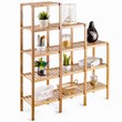 Pemberly Row Contemporary Bamboo Multifunctional Shelf with 12 Pots in Natural