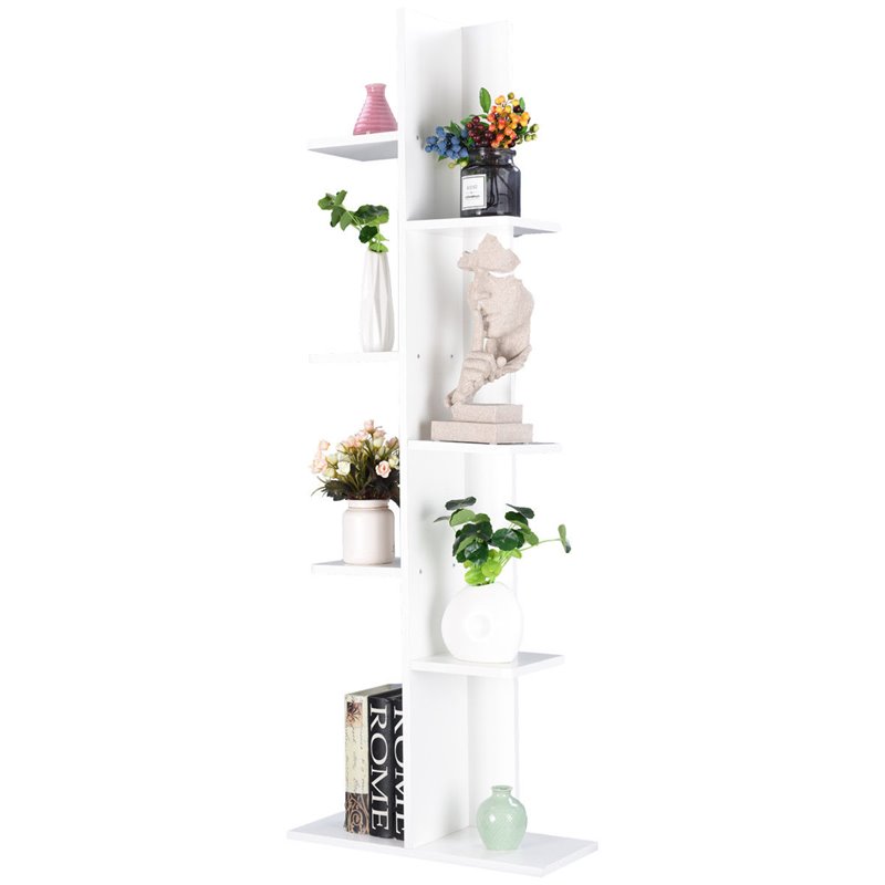 Pemberly Row 7-tier Contemporary Wood Open Concept Display Shelf in White