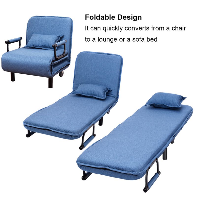 Pemberly Row Polyester and Steel Convertible Sofa Bed with Cushion in Blue