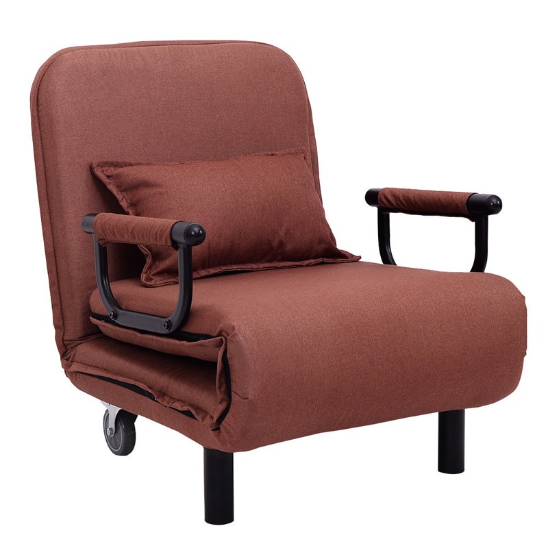Pemberly Row Polyester and Steel Convertible Sofa Bed with Cushion in Brown