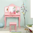 Pemberly Row MDF and Mirror For Girls Kids Vanity with Table and Stool in Pink
