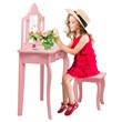 Pemberly Row MDF and Mirror For Girls Kids Vanity with Table and Stool in Pink