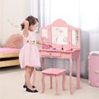 Pemberly Row MDF and Mirror For Girls Kids Vanity with Table and Stool in Pink