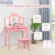 Pemberly Row MDF and Mirror For Girls Kids Vanity with Table and Stool in Pink