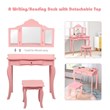 Pemberly Row MDF and Mirror For Girls Kids Vanity with Table and Stool in Pink