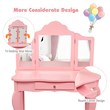 Pemberly Row MDF and Mirror For Girls Kids Vanity with Table and Stool in Pink