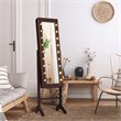 Pemberly Row MDF Board Mirrored Jewelry Cabinet with 18 LED Lights in Brown