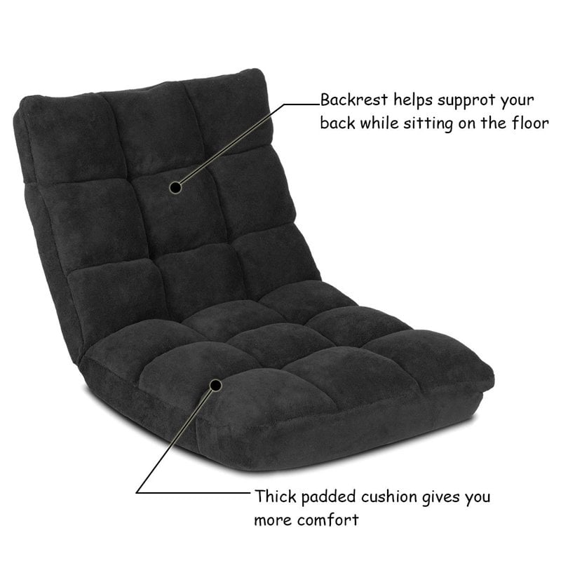 Pemberly Row Coral Velvet Adjustable 14-Position Floor Chair in Black