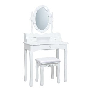 Pemberly Row MDF Vanity Dressing Table Set with 2 Side Drawers in White