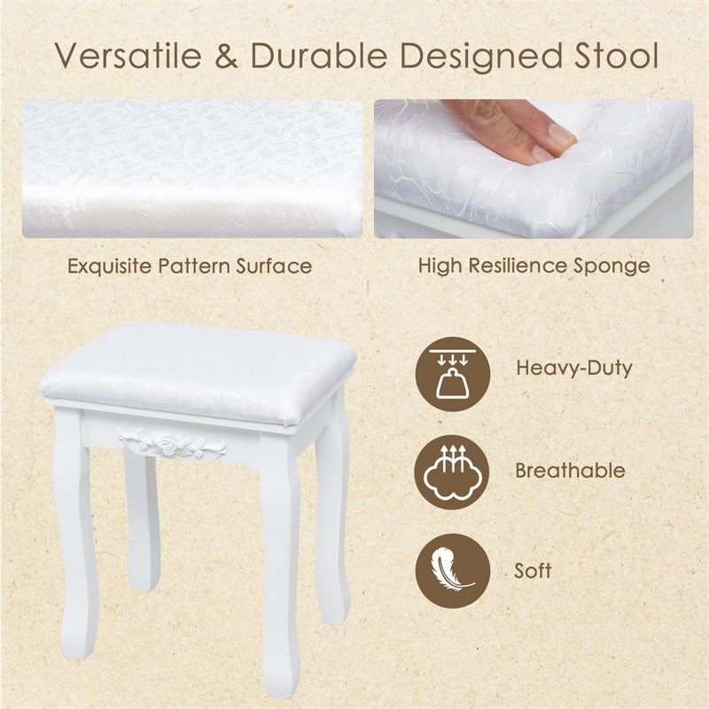 Pemberly Row MDF Vanity Dressing Table Set with 2 Side Drawers in White