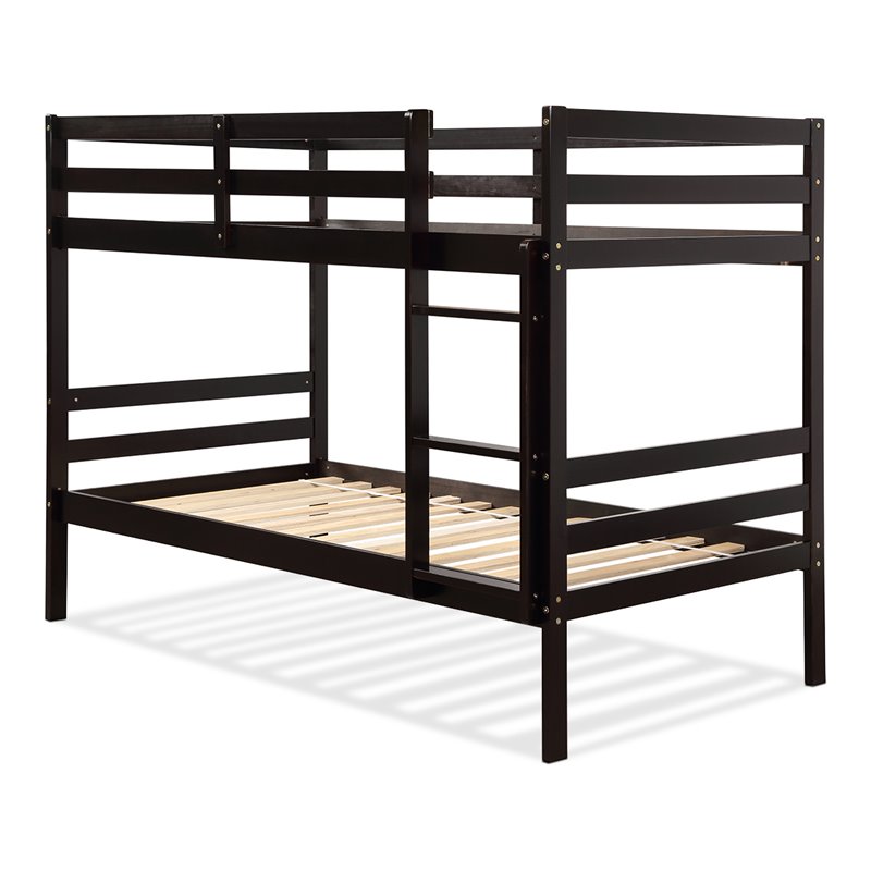 Pemberly Row Pine and Plywood Twin Over Twin Wood Bunk Beds in Espresso