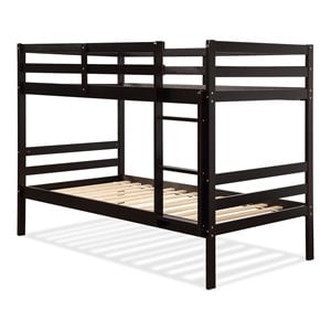 Pemberly Row Pine and Plywood Twin Over Twin Wood Bunk Beds in Espresso