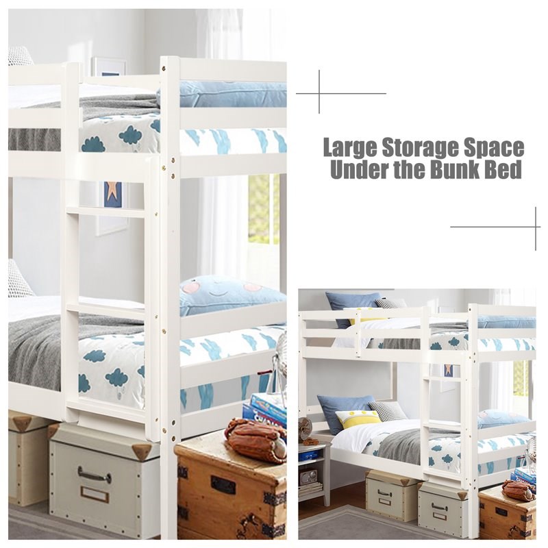 Pemberly Row Pine and Plywood Twin Over Twin Wood Bunk Beds in White
