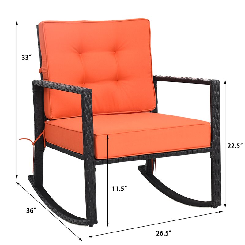 Pemberly Row Contemporary Rattan and Iron Patio Rocking Chair in Black